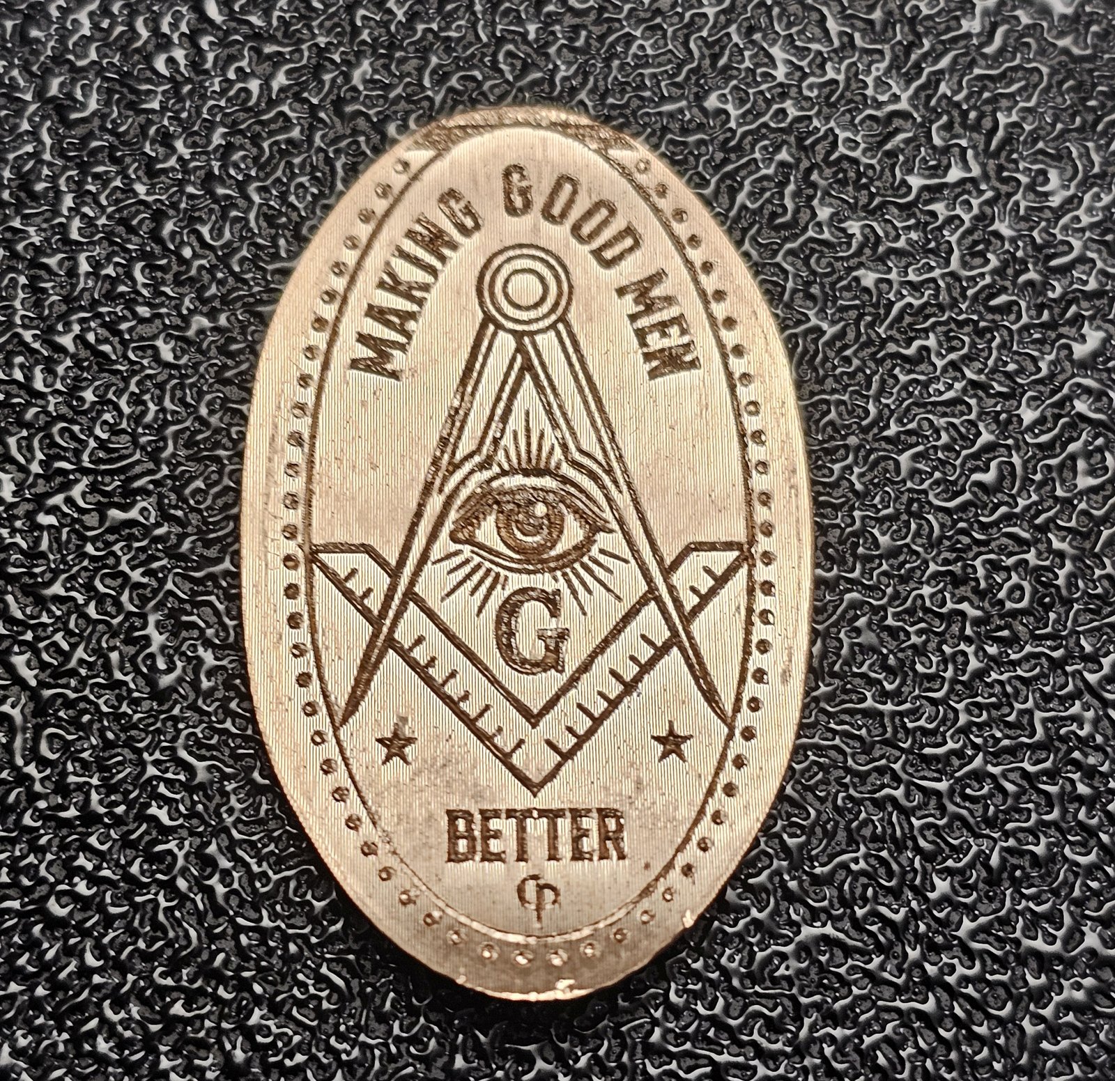 Masonic symbol Making Good Men Better Pressed Penny Penny Elongated Coin - Image 1