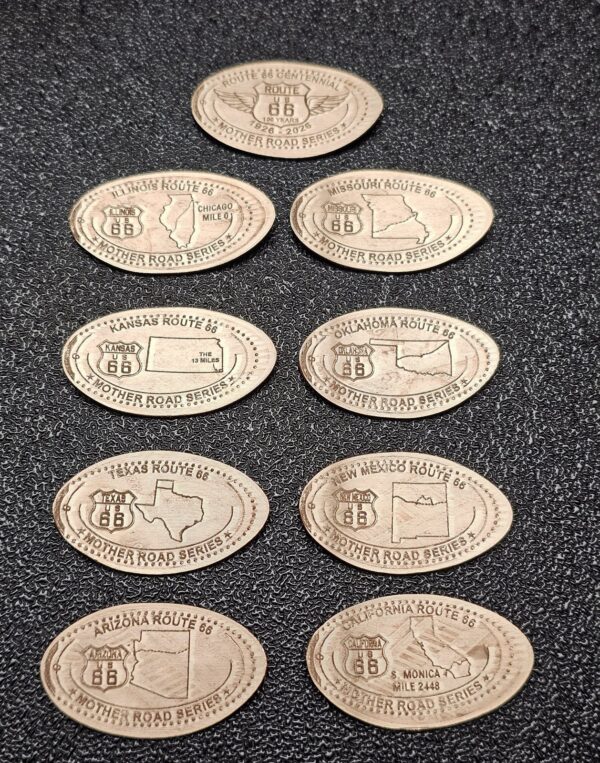 ROUTE 66 Centennial  SET of 9 Pressed Pennies Elongated Coins