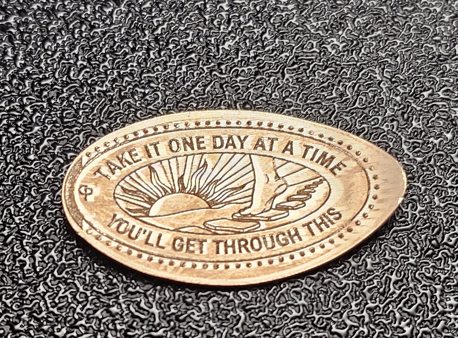 Take One Day at Time  You'll Get Through This Pressed Penny Penny Elongated Coin - Image 1